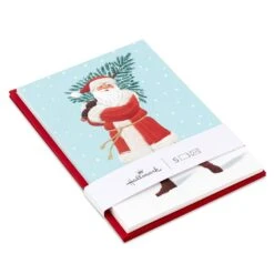 Hallmark Santa Carrying Fir Tree Packaged Christmas Cards, Set Of 5