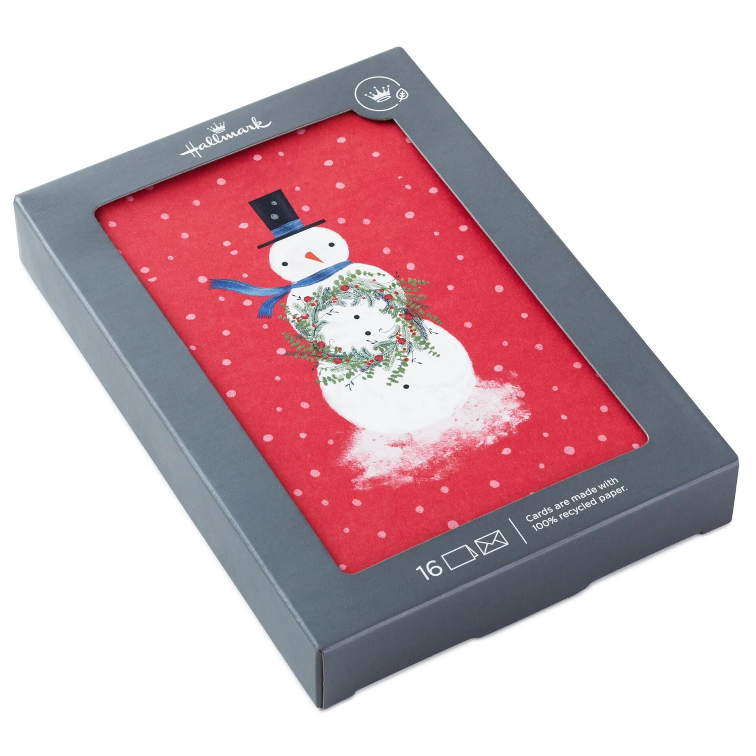 Hallmark Snowman With Wreath Boxed Christmas Cards, Pack Of 16 1 Hallmark Snowman With Wreath Boxed Christmas Cards, Pack Of 16