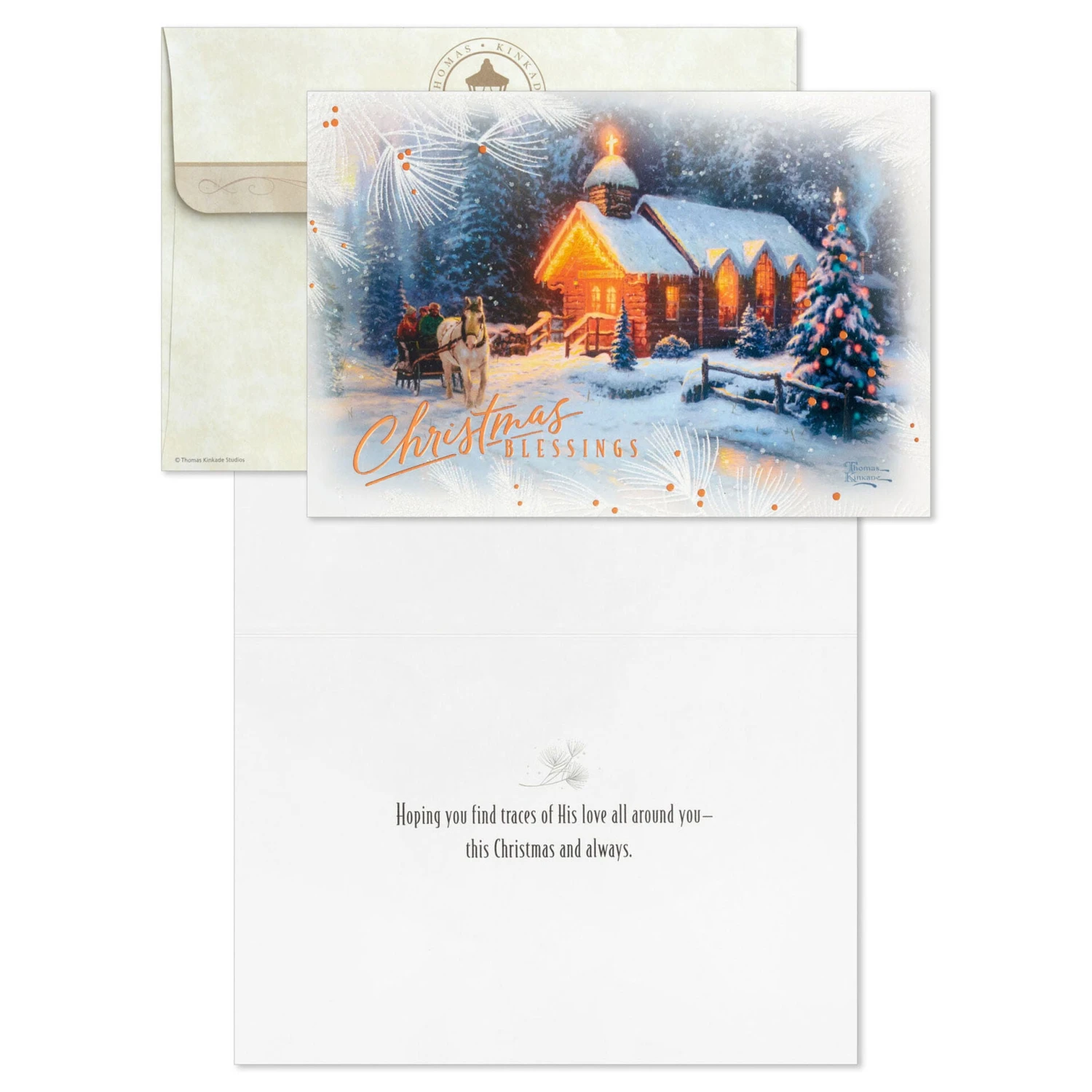 Hallmark Thomas Kinkade Lighted Chapel Boxed Christmas Cards, Pack Of 16 2 Hallmark Thomas Kinkade Lighted Chapel Boxed Christmas Cards, Pack Of 16 - Image 2