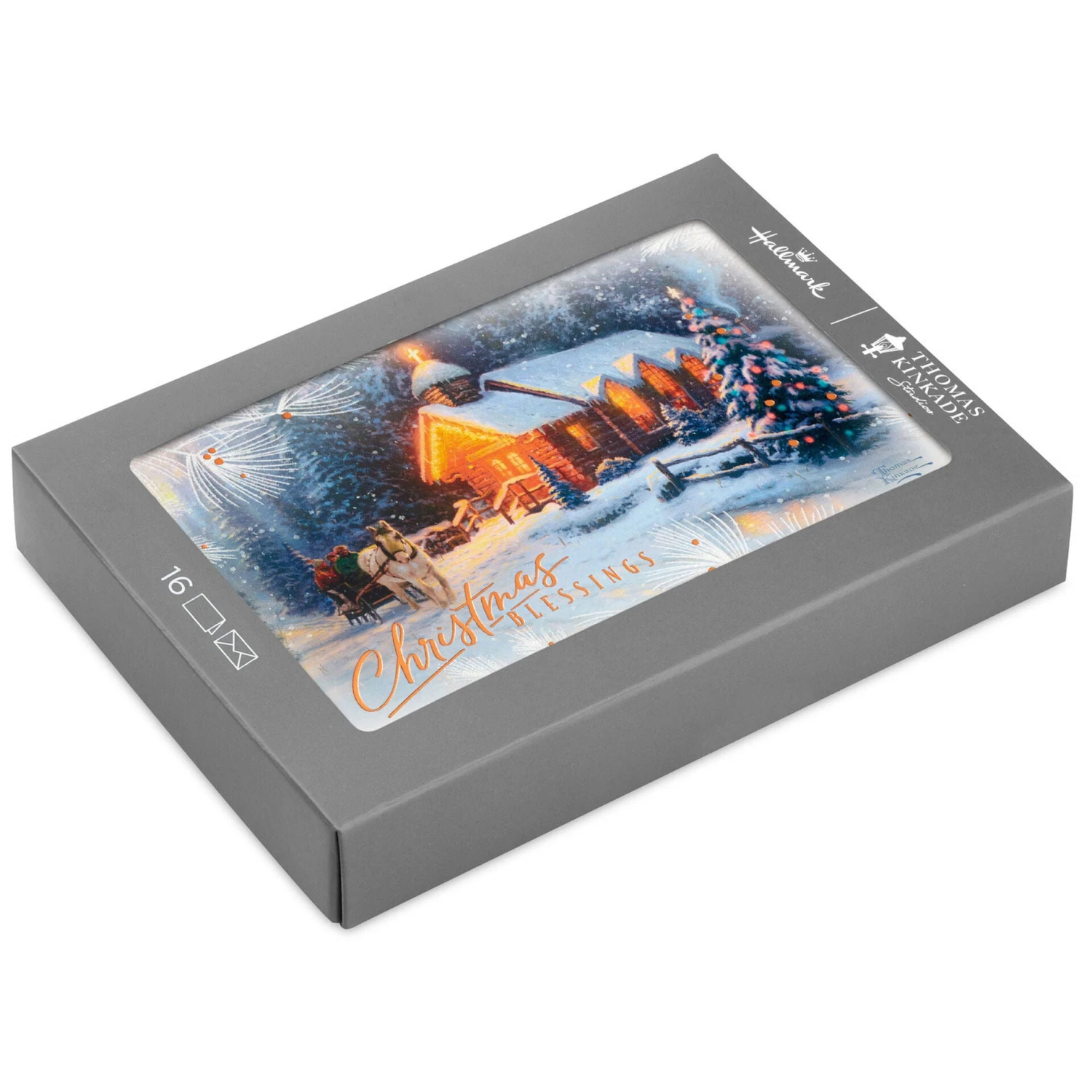 Hallmark Thomas Kinkade Lighted Chapel Boxed Christmas Cards, Pack Of 16 1 Hallmark Thomas Kinkade Lighted Chapel Boxed Christmas Cards, Pack Of 16