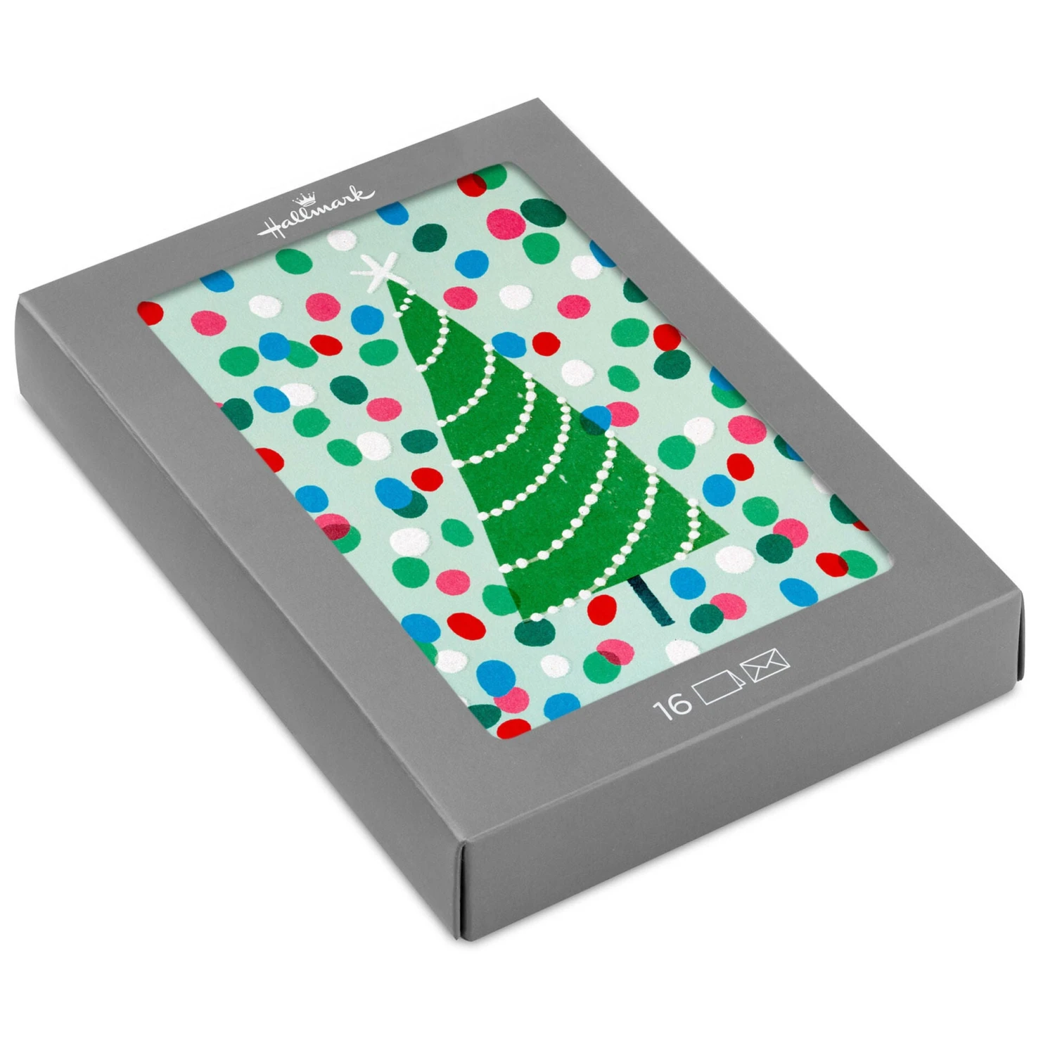 Hallmark Christmas Tree And Painted Dots Boxed Christmas Cards, Pack Of 16 1 Hallmark Christmas Tree And Painted Dots Boxed Christmas Cards, Pack Of 16