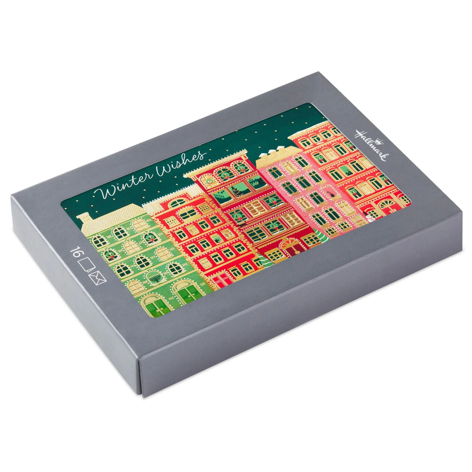 Hallmark Festive City Apartments Boxed Christmas Cards, Pack Of 16 1 Hallmark Festive City Apartments Boxed Christmas Cards, Pack Of 16