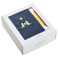 Hallmark Nativity On Blue Boxed Christmas Cards, Pack Of 10